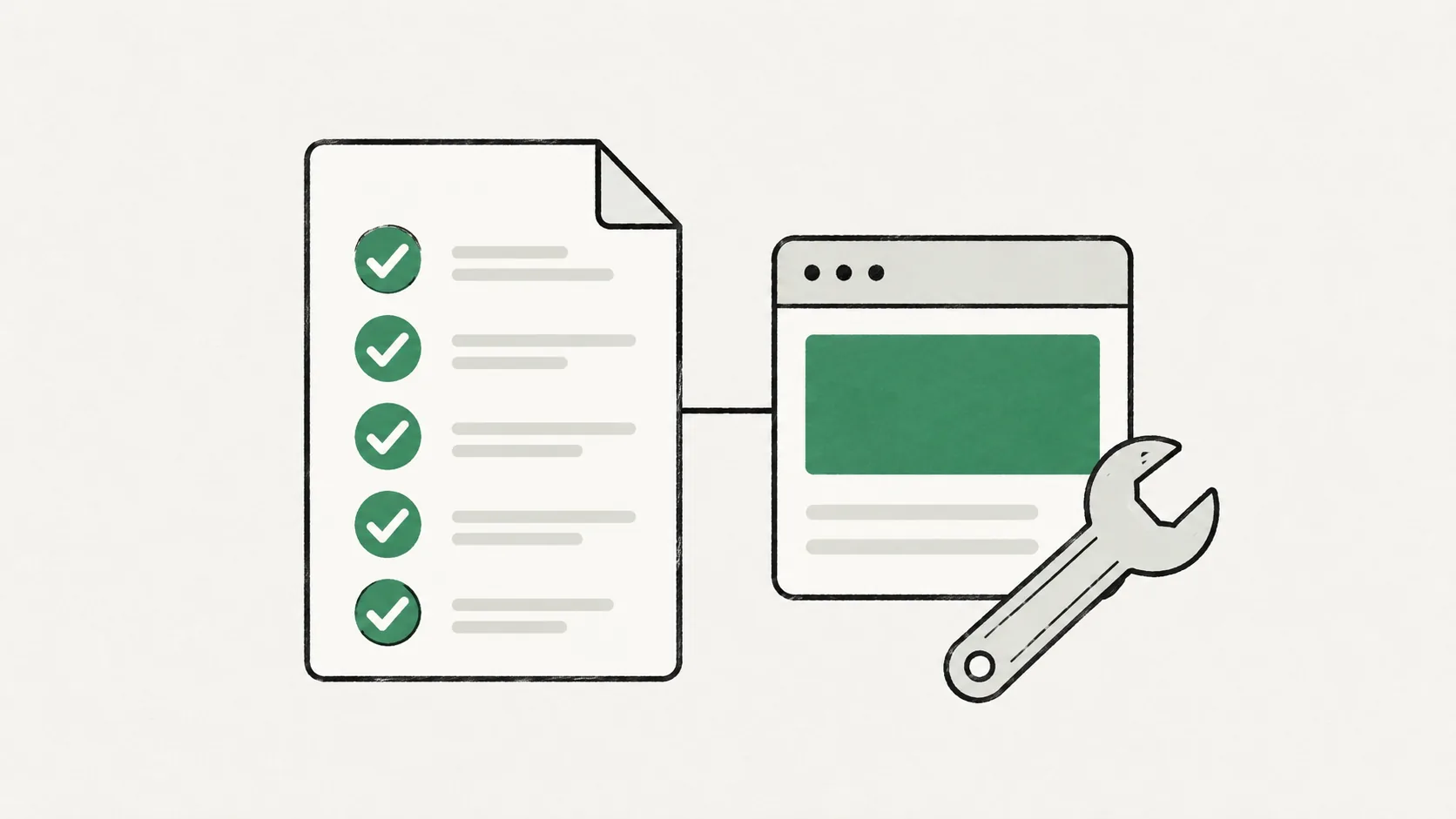 Illustration éditoriale d’un contrat de maintenance relié à un site web et une clé de maintenance