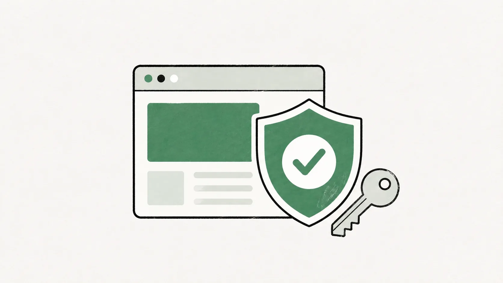 Illustration éditoriale d’un site web protégé par un bouclier et une clé