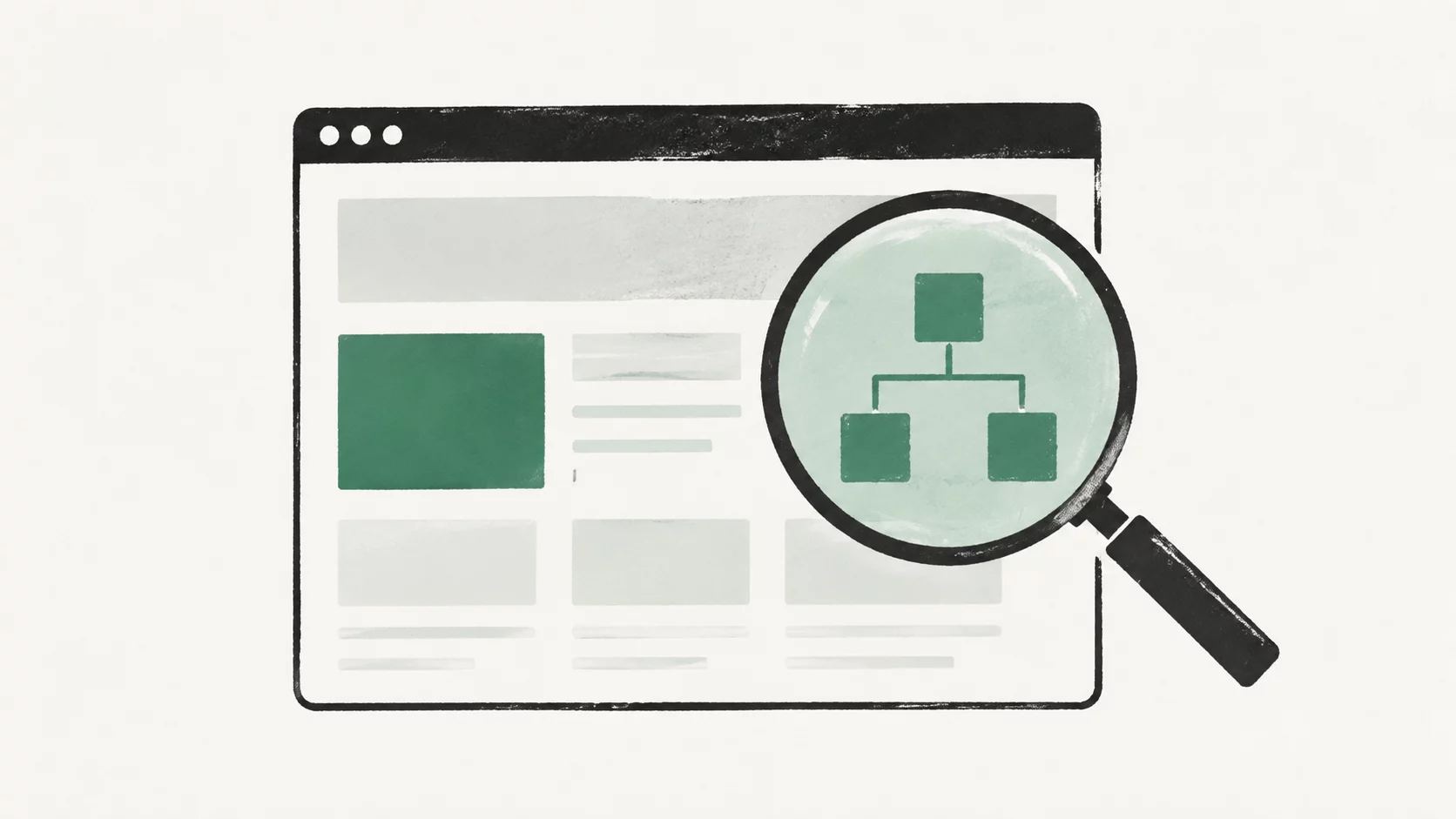 Une loupe examine la structure des pages d’un site web
