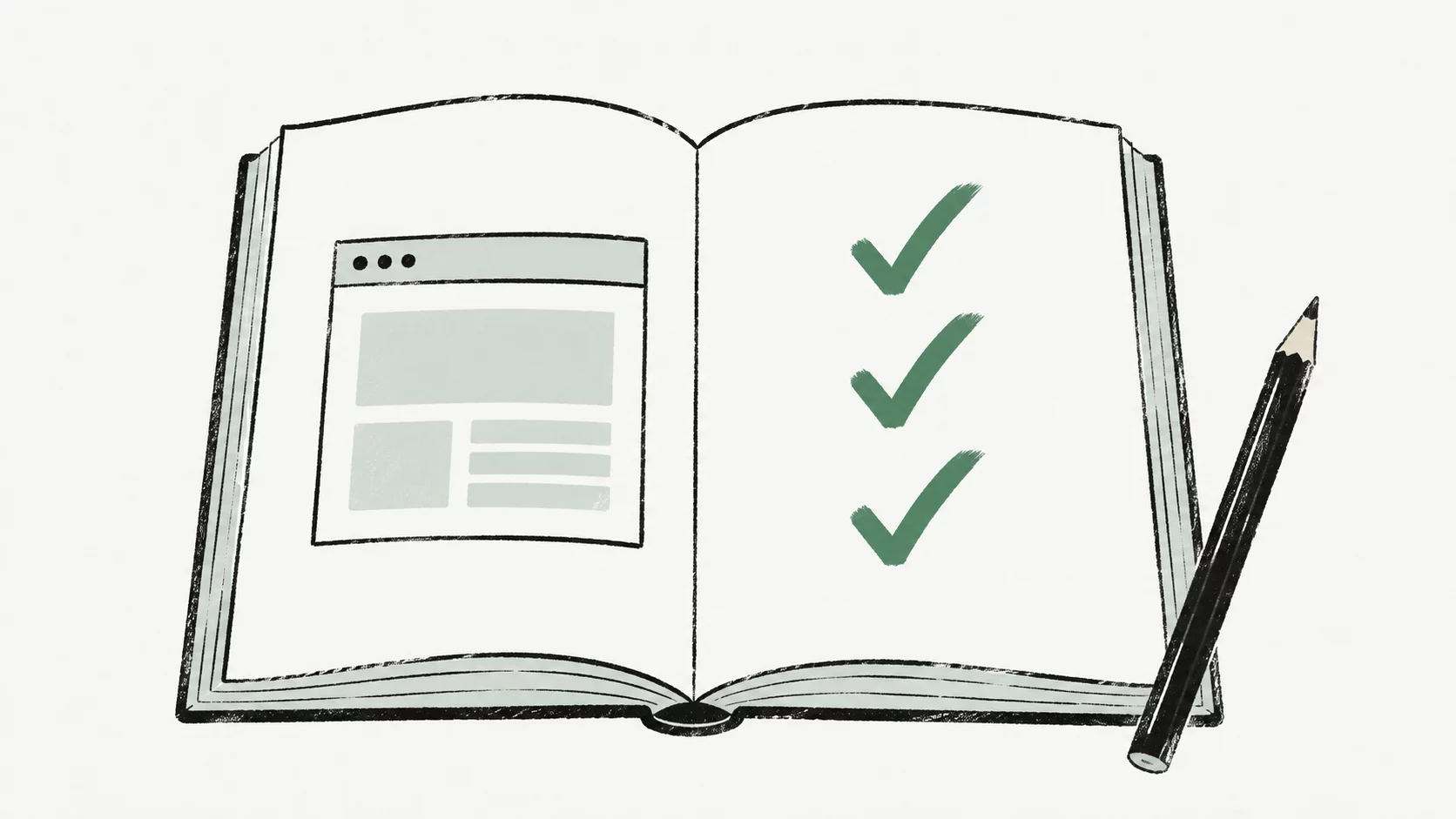 Guide ouvert présentant une page web et des critères de sélection cochés